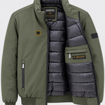 Blouson LEGENDER'S AVENUE kaki ouvert, détail de la doublure intérieure