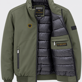 Blouson LEGENDER'S AVENUE kaki ouvert, détail de la doublure intérieure
