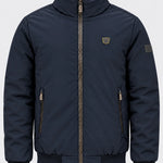 Blouson homme LEGENDER'S AVENUE bleu marine à col montant, vue de trois quarts