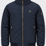 Blouson homme LEGENDER'S AVENUE bleu marine à col montant, vue de trois quarts