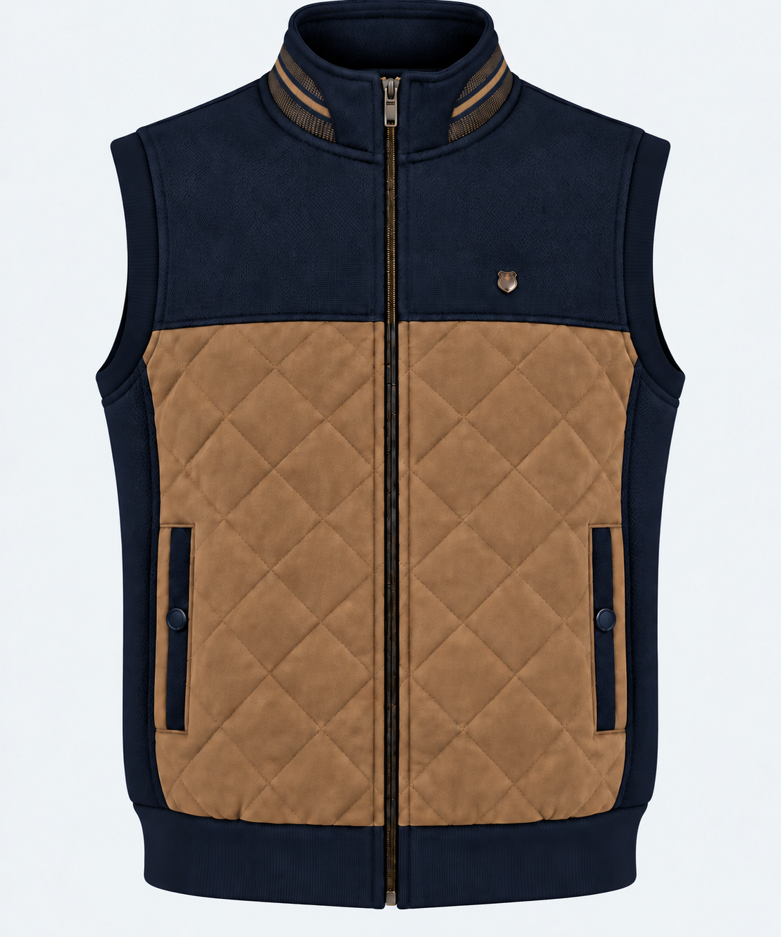 Gilet homme marine et camel MAXWAY — vue de face