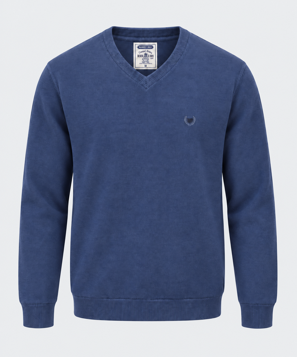 Pull col V homme bleu à écusson MAXWAY — vue de face