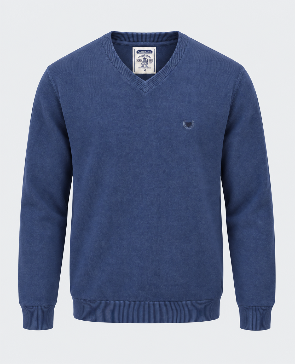 Pull col V homme bleu à écusson MAXWAY — vue de face