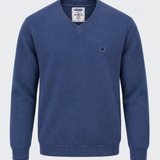 Pull col V homme bleu à écusson MAXWAY — vue de face
