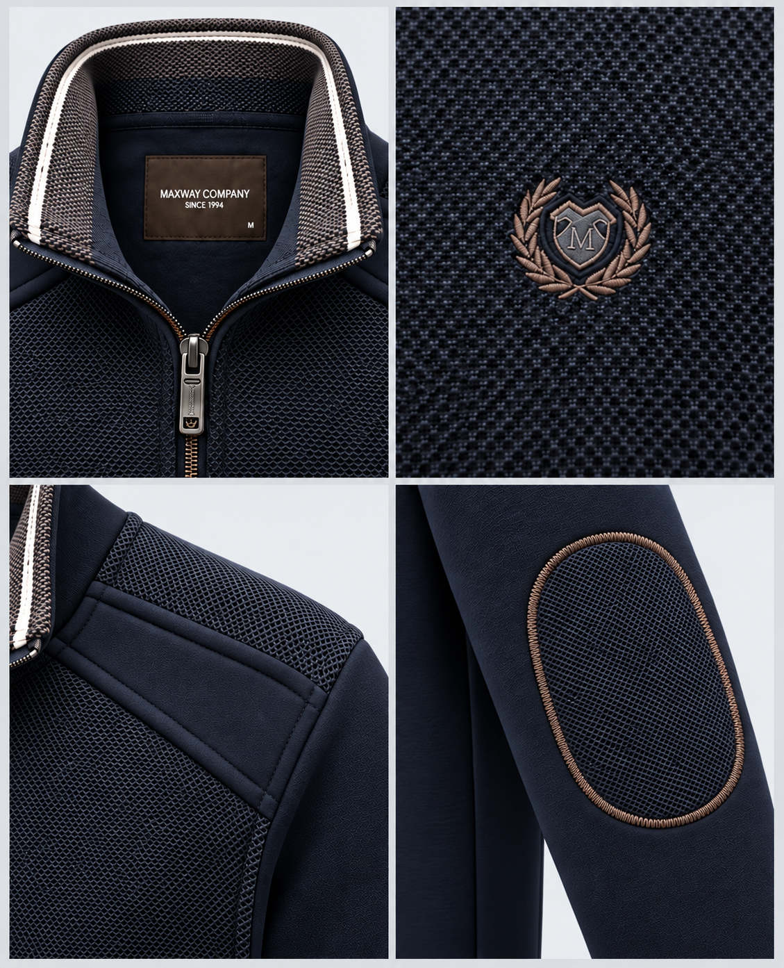 Pull col camionneur homme marine MAXWAY — détails du col et de la matière