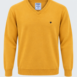 Pull col V homme jaune à écusson MAXWAY — vue de face