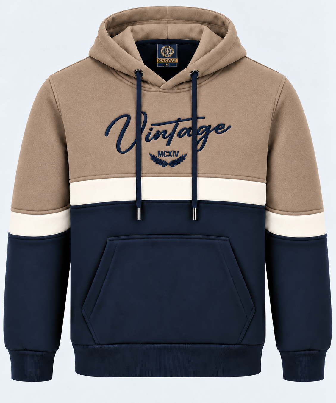 Sweat homme camel, écru et marine MAXWAY Vintage — vue de face