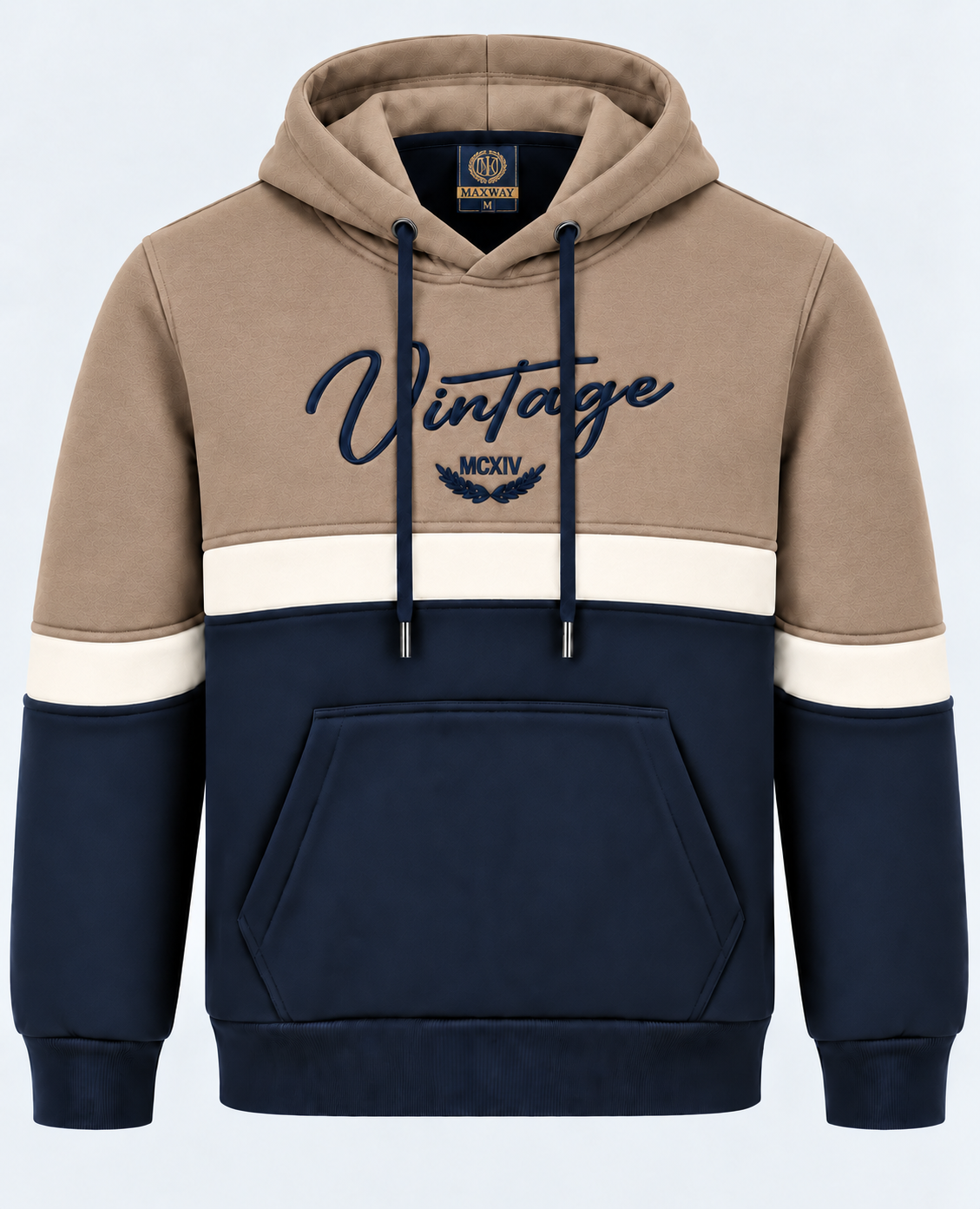 Sweat homme camel, écru et marine MAXWAY Vintage — vue de face