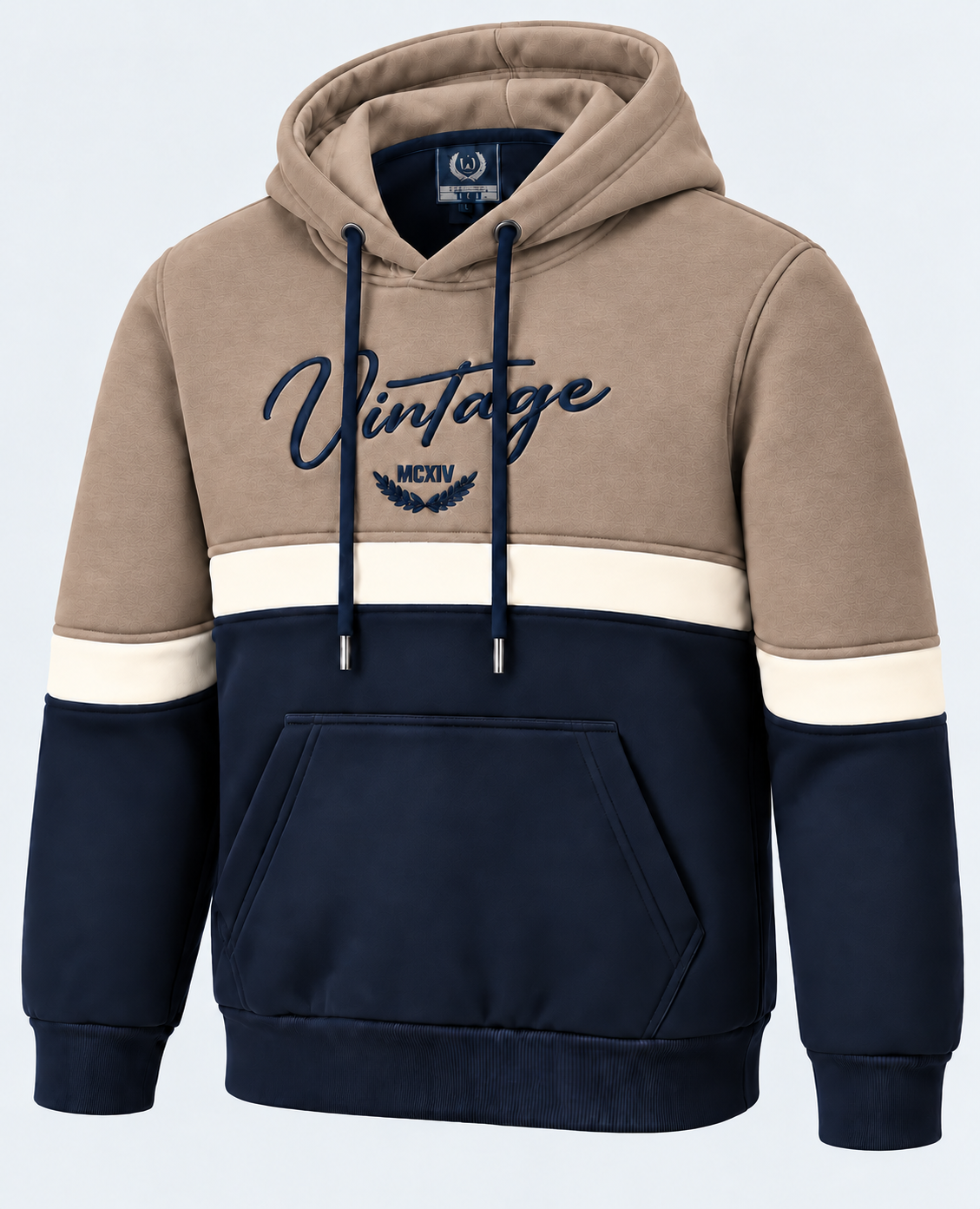 Sweat homme camel, écru et marine MAXWAY Vintage — vue de trois quarts