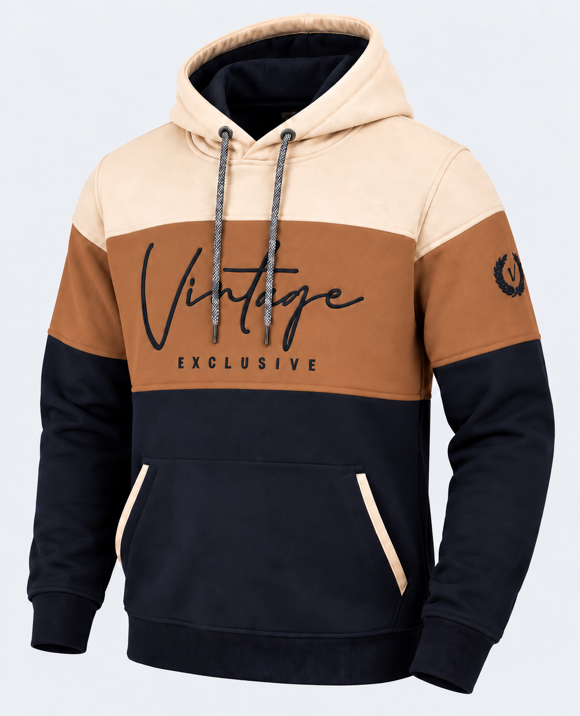 Sweat homme beige, camel et marine MAXWAY Vintage — vue de trois quarts