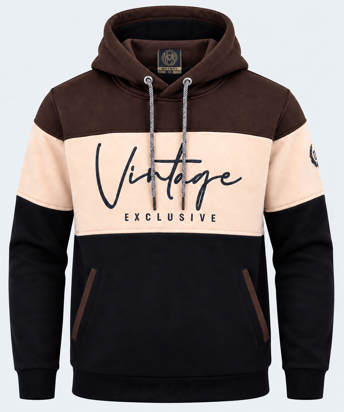Sweat homme chocolat, beige et marine MAXWAY Vintage — vue de face