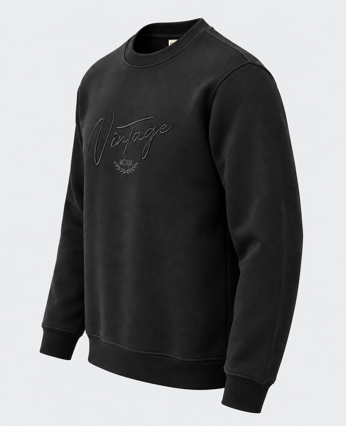 Sweat col rond homme noir MAXWAY Vintage — vue de trois quarts
