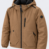 Veste LEGENDER'S AROMA camel à capuche, vue de trois quarts