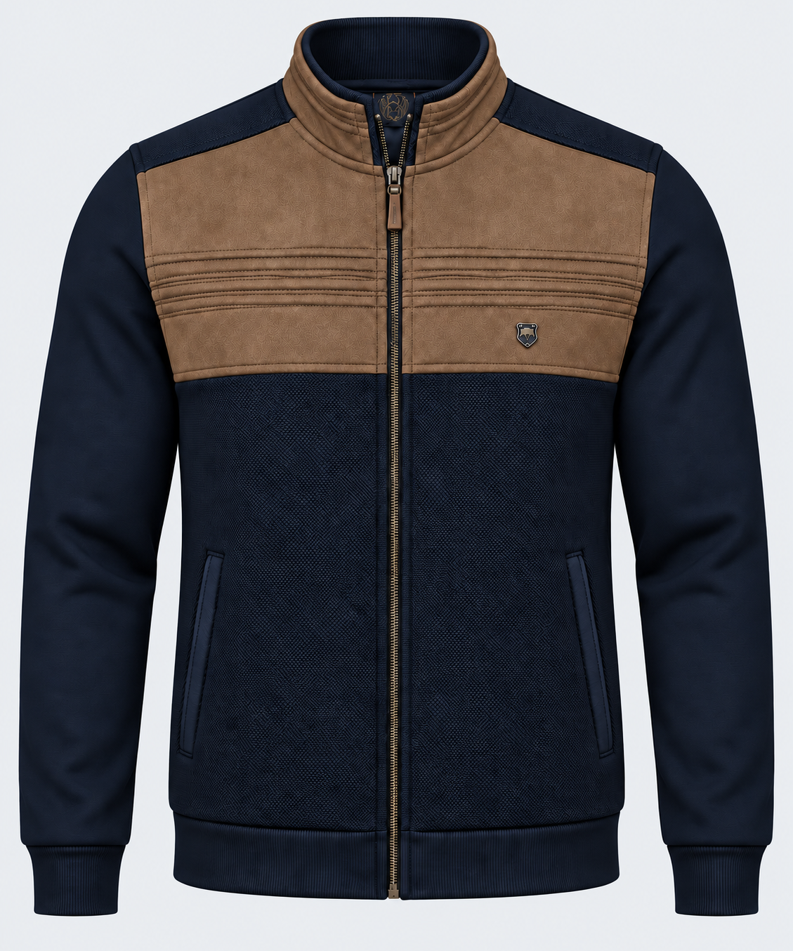Veste zippée homme camel et marine MAXWAY — vue de face