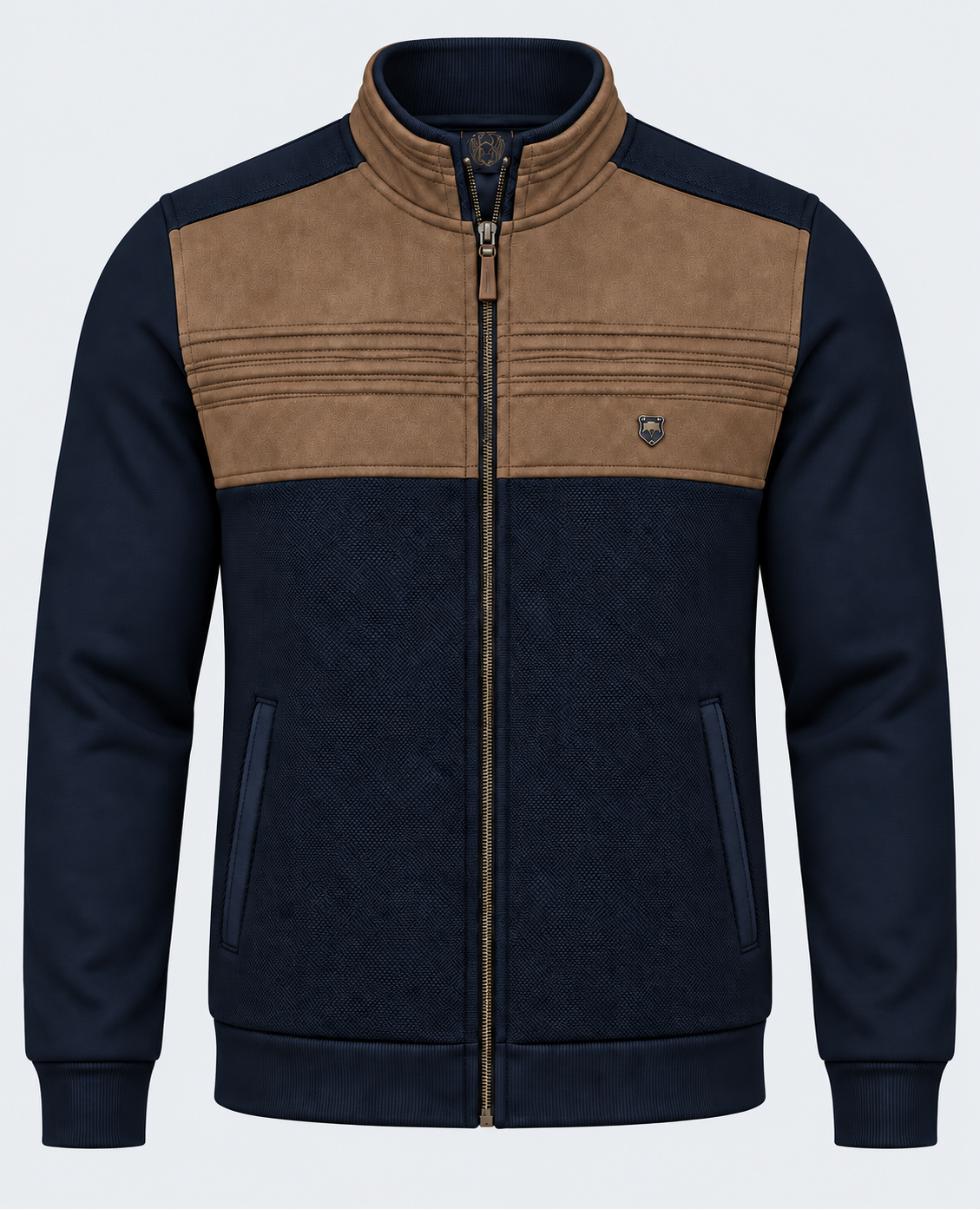 Veste zippée homme camel et marine MAXWAY — vue de face