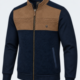 Veste zippée homme camel et marine MAXWAY — vue de trois quarts