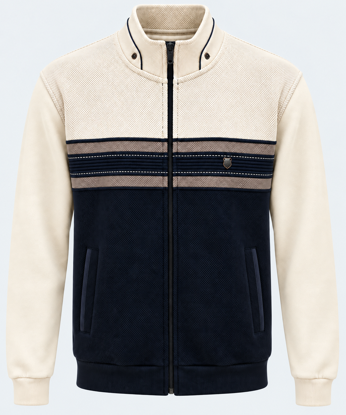 Veste zippée homme écru et marine MAXWAY — vue de face