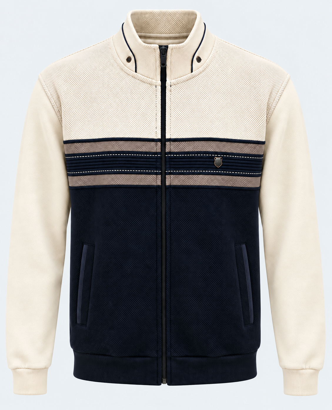 Veste zippée homme écru et marine MAXWAY — vue de face