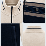 Veste zippée homme écru et marine MAXWAY — détails du col et des finitions